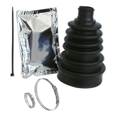 Kit de coifa de borracha preta com acessórios metálicos e embalagem prateada