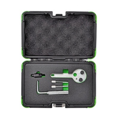 Conjunto de ferramentas em caixa preta e verde com espuma interior