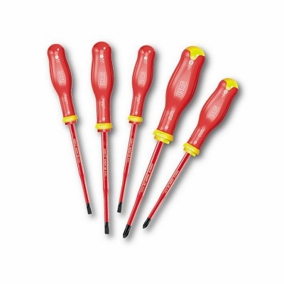 Conjunto de seis chaves de fendas isoladas com cabos vermelhos e amarelos
