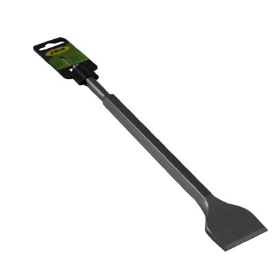 Espátula ou raspador metálico com etiqueta preta e verde