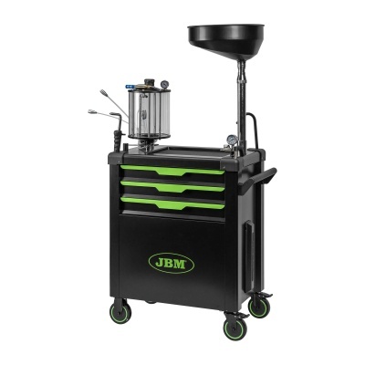 Carrinho de ferramentas preto com detalhes verdes JBM com funil e medidores