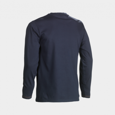 Camisola azul escuro de manga comprida vista de costas