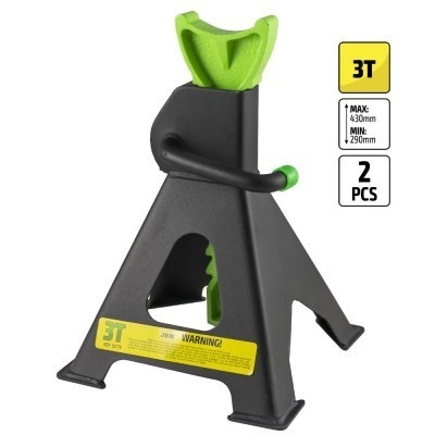 Suporte metálico para automóvel preto com detalhes verdes e etiquetas amarelas