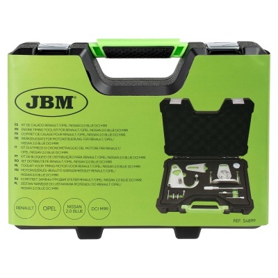 Mala de ferramentas JBM verde com kit de bloqueio de distribuição para Renault, Opel, Nissan 2.0 Blue DCI M9R