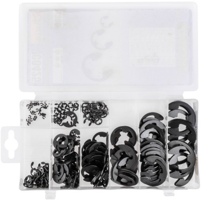 Estojo transparente com retenedores de anel pretos em vários tamanhos organizados