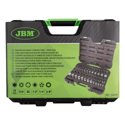 Conjunto de ferramentas JBM com 77 peças em caixa preta e verde