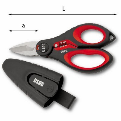 Tesoura preta e vermelha USAG 207E com capa preta