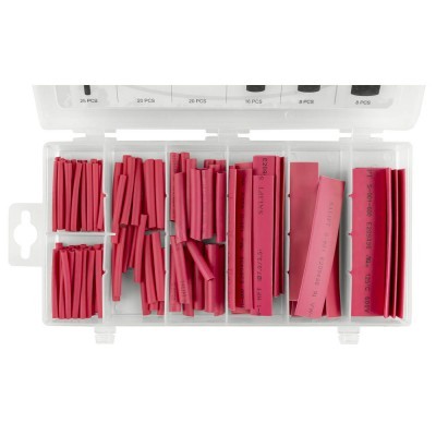 Organizador com tubos termorretráteis vermelhos de vários tamanhos