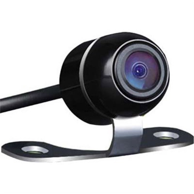 Câmara de segurança preta redonda com base metálica prateada