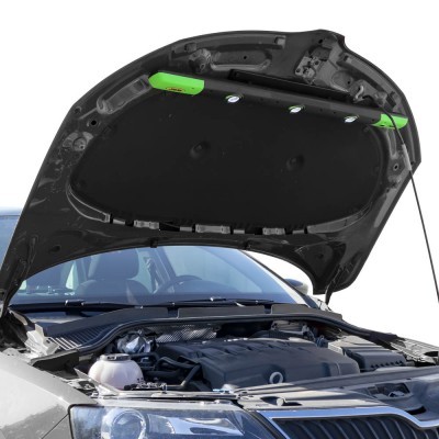 Capot aberto de carro com luz de trabalho verde montada