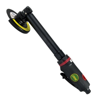 Ferramenta rotativa pneumática preta com disco abrasivo amarelo e preto