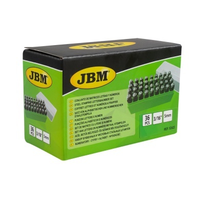 Caixa de carimbos metálicos JBM 36 peças 3/16