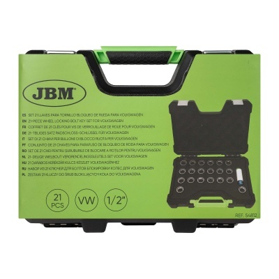 Estojo verde e preto com conjunto de chaves para bloqueio de roda Volkswagen