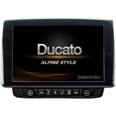 Ecrã digital preto com texto Ducato Alpine Style