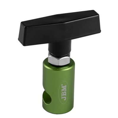 Ferramenta de aperto verde com cabo preto em T e logotipo JBM