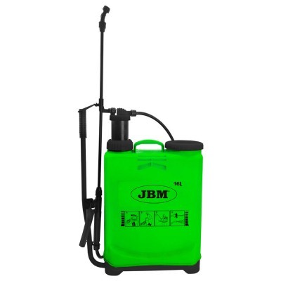 Pulverizador de mochila verde com detalhes pretos e logotipo JBM