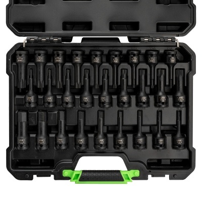 Conjunto de chaves de impacto em estojo preto com detalhes verdes