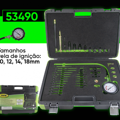 Estojo preto com conjunto de ferramentas e manómetro marca JBM