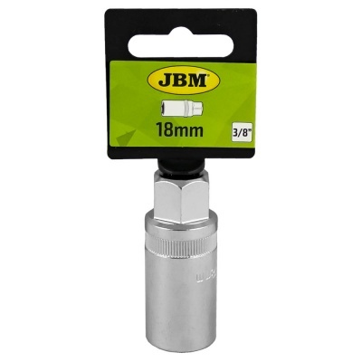 Soquete metálico 18mm da marca JBM em embalagem preta e verde