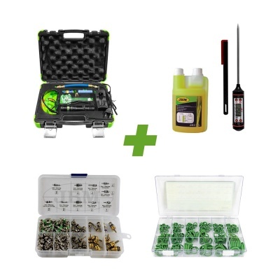 Conjunto de ferramentas e acessórios em diferentes caixas organizadoras.