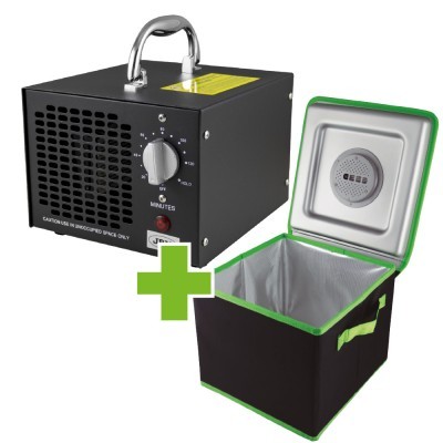 Purificador de ar preto e saco de armazenamento preto com bordas verdes