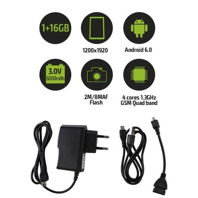 Carregador de telemóvel e cabos com ícones das especificações do telemóvel