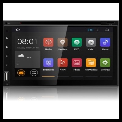 Rádio para automóvel com ecrã tátil e ícones coloridos