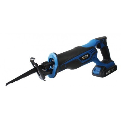 Serra sabre elétrica a bateria Hyundai preto e azul com lâmina dentada