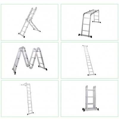 Escada articulada de alumínio em várias configurações sobre fundo branco