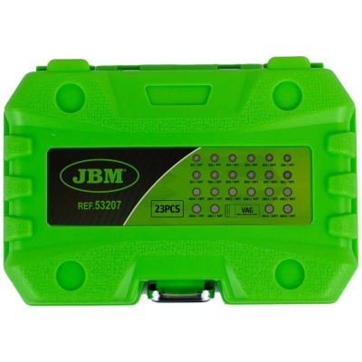 Mala verde de plástico com texto JBM REF.53207 para 23 peças