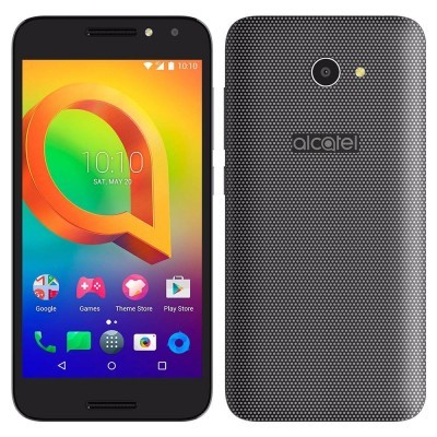 Smartphone Alcatel preto e cinzento com ecrã colorido e traseira texturizada