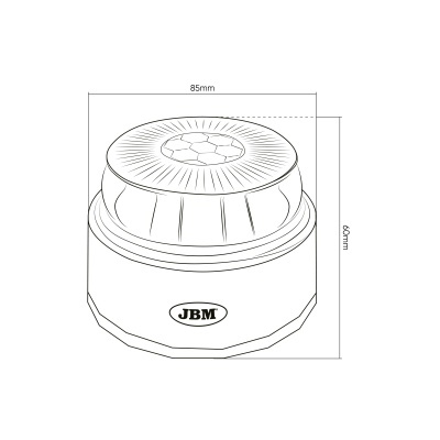 Desenho técnico preto e branco de objeto cilíndrico com padrão hexagonal e logo JBM