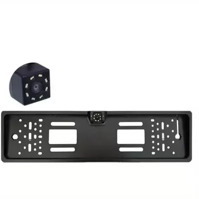 Moldura de matrícula preta com câmara incorporada e LEDs