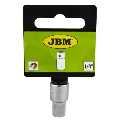 Adaptador metálico prateado para ferramenta com embalagem cartão verde, preto e amarelo JBM 1/4