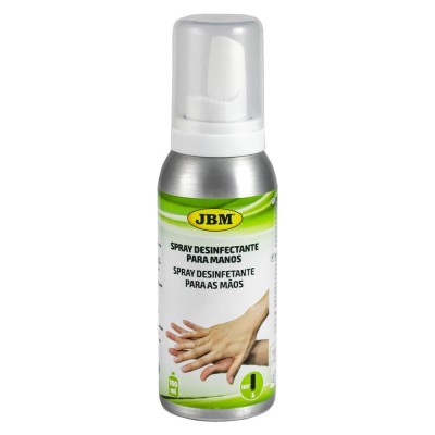 Frasco de spray desinfetante para mãos JBM com tampa plástica e rótulo verde e branco