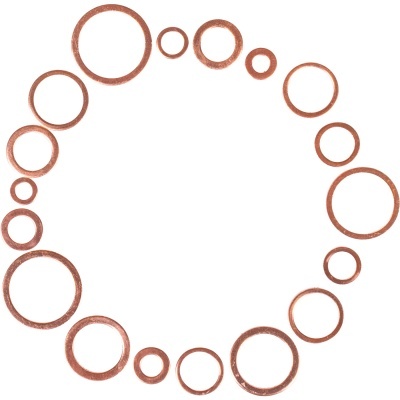 Anéis de cobre de vários tamanhos organizados em círculo