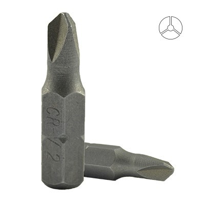 Pontas de parafuso em aço cinzento com gravação CR-V2 e ícone de três pás