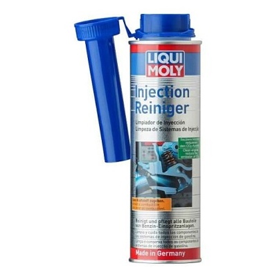 Frasco de produto de limpeza para injeção automóvel LIQUI MOLY azul e branco