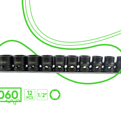 Conjunto preto de soquetes de impacto BREM em barra metálica