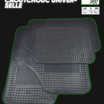 Conjunto de 4 tapetes de borracha universais pretos com padrão quadriculado