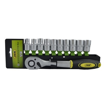 Conjunto de soquetes de metal com chave de carraca JBM em suporte plástico