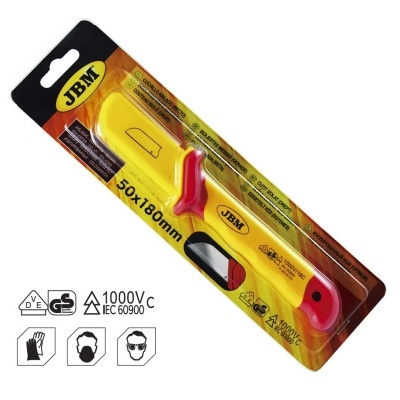 Lima plana JBM com capa amarela e cabo vermelho em embalagem blister