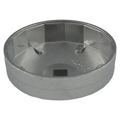 Ferramenta metálica circular prateada com interior hexagonal