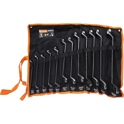 Conjunto de 12 chaves de boca em estojo preto com bordas laranja