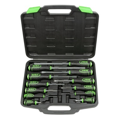 Conjunto de chaves de fendas e Phillips com estojo preto e verde