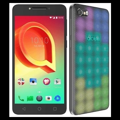 Smartphone Alcatel com ecrã frontal a cores e capa posterior colorida
