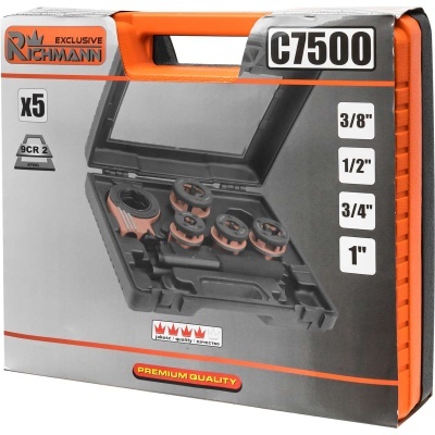 Estojo de ferramenta cinza e laranja com rótulo e ferramentas visíveis