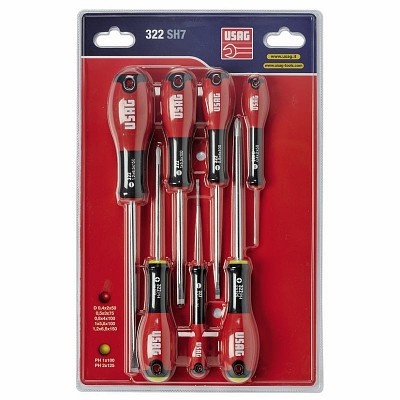 Conjunto 6 chaves de fendas USAG com cabo vermelho e preto em embalagem blister