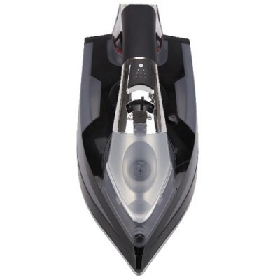 Ferro elétrico preto com depósito translúcido de água