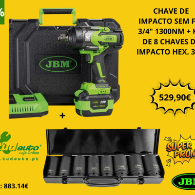 Chave de impacto sem fio com kit de chaves hexagonais e caixa preta da JBM